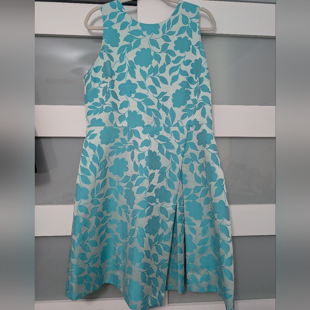 Tahari Blue A-Line Dress with Pleated Skirt